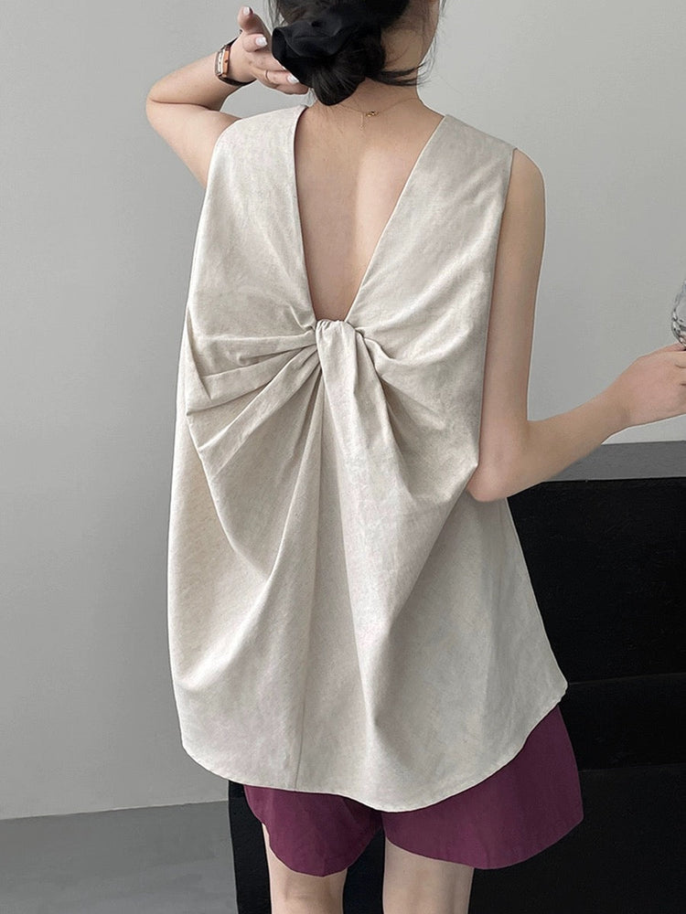 Knotted Back Loose Sleeveless Blouses by painevida