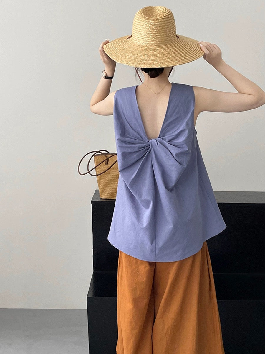 Knotted Back Loose Sleeveless Blouses