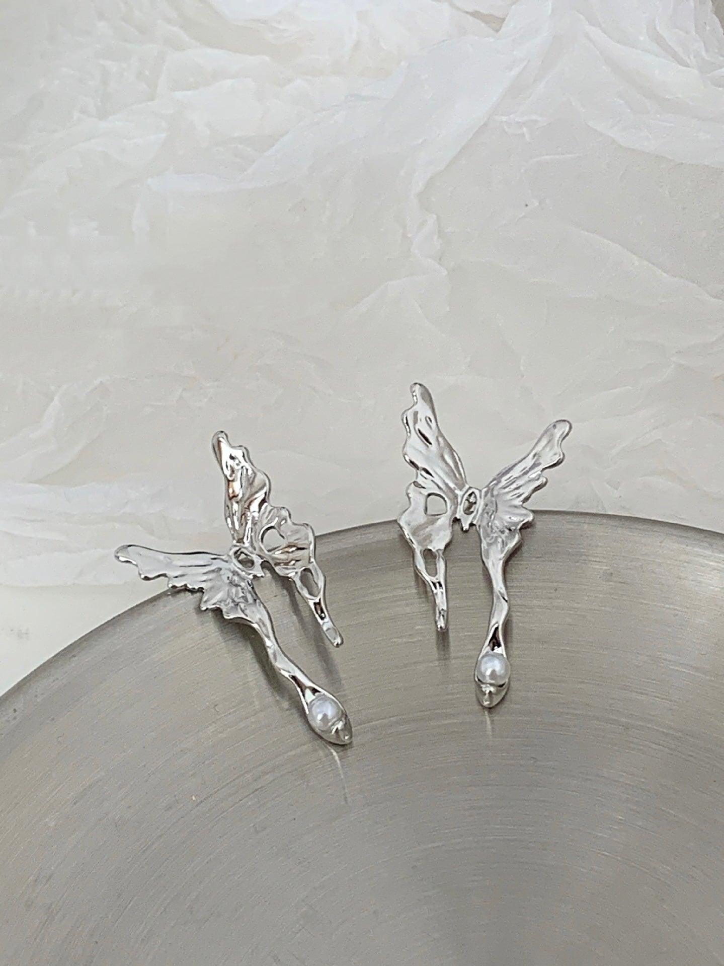 S925 Silver Needle Liquid Butterfly Earrings