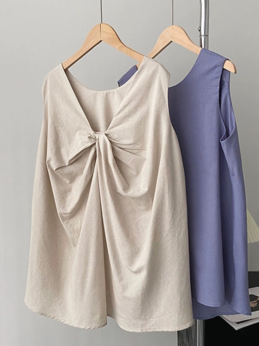 Knotted Back Loose Sleeveless Blouses