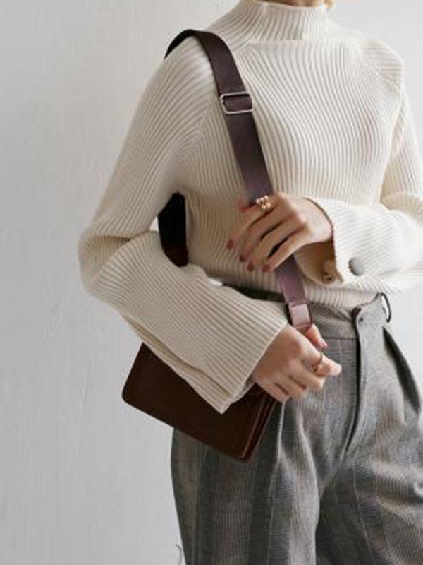 Simple Loose Solid Color High-Neck Sweater by painevida
