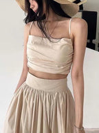 Elegant Ruffled Camisole+high Waist A-line Skirt 2 set - PAINEVIDA