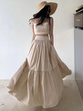 Elegant Ruffled Camisole+high Waist A-line Skirt 2 set - PAINEVIDA
