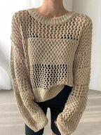 Hollow Long Sleeve Sunscreen Knit Sweater - PAINEVIDA