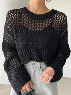 Hollow Long Sleeve Sunscreen Knit Sweater - PAINEVIDA