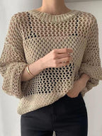 Hollow Long Sleeve Sunscreen Knit Sweater - PAINEVIDA