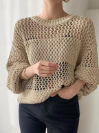 Hollow Long Sleeve Sunscreen Knit Sweater - PAINEVIDA