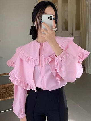 Pink Ruffle Puff Sleeve Shirt