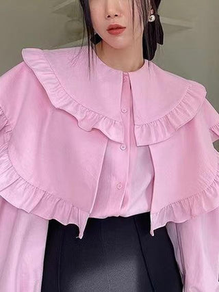 Pink Ruffle Puff Sleeve Shirt