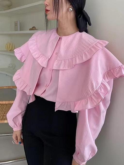 Pink Ruffle Puff Sleeve Shirt