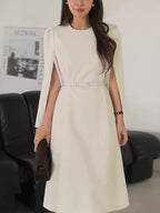 Cape Woolen Dress With Belt