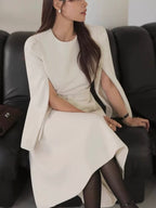 Cape Woolen Dress With Belt