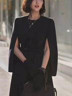 Cape Woolen Dress With Belt