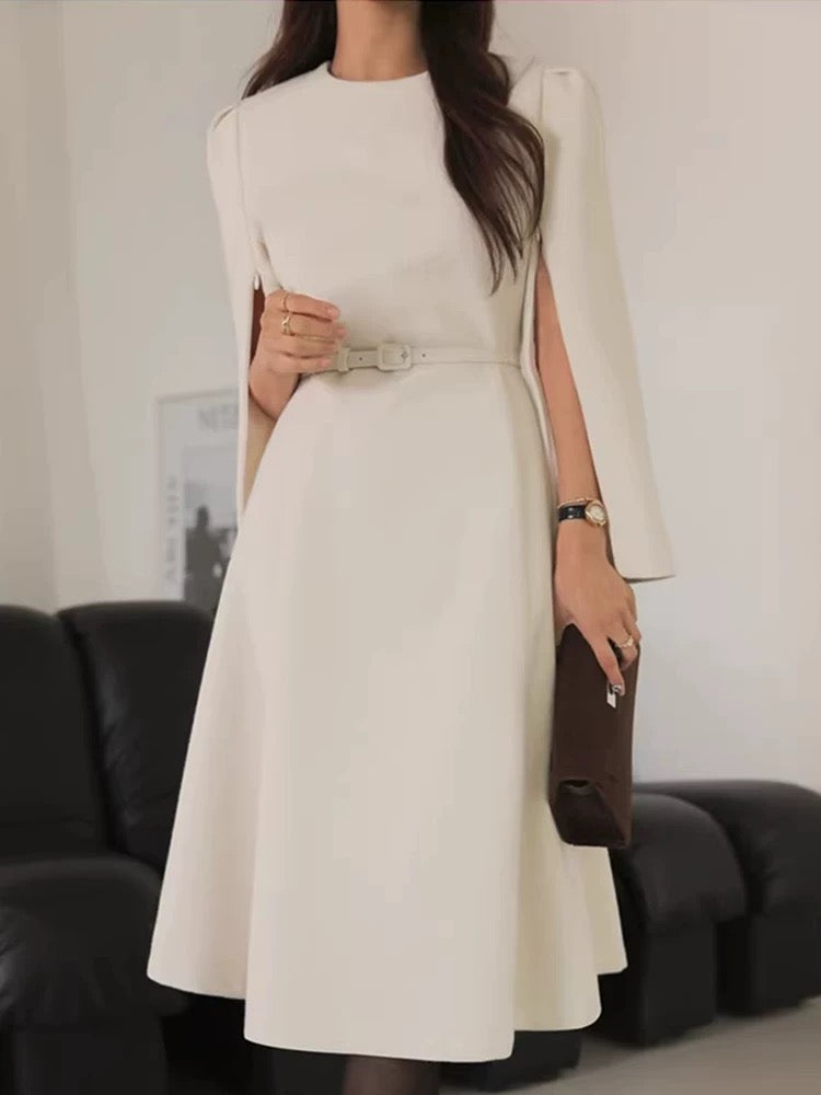 Cape Woolen Dress With Belt