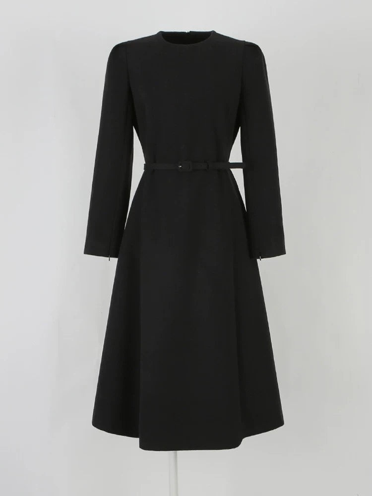 Cape Woolen Dress With Belt