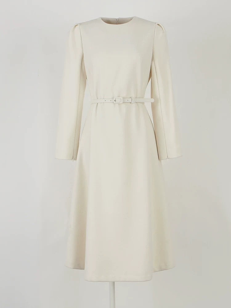 Cape Woolen Dress With Belt