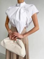 Stand Collar Button-Down Short-Sleeved Shirt