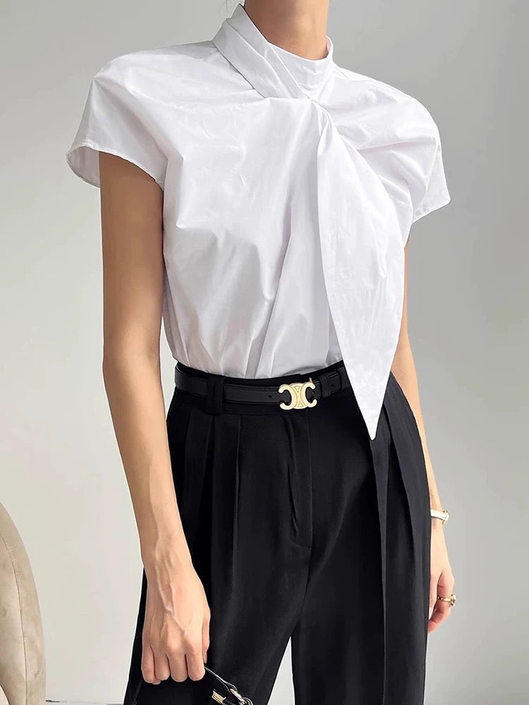 Stand Collar Button-Down Short-Sleeved Shirt