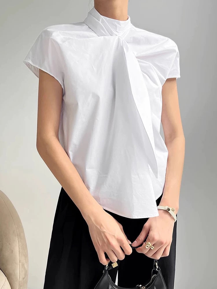 Stand Collar Button-Down Short-Sleeved Shirt