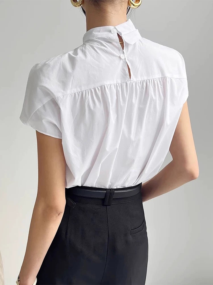 Stand Collar Button-Down Short-Sleeved Shirt