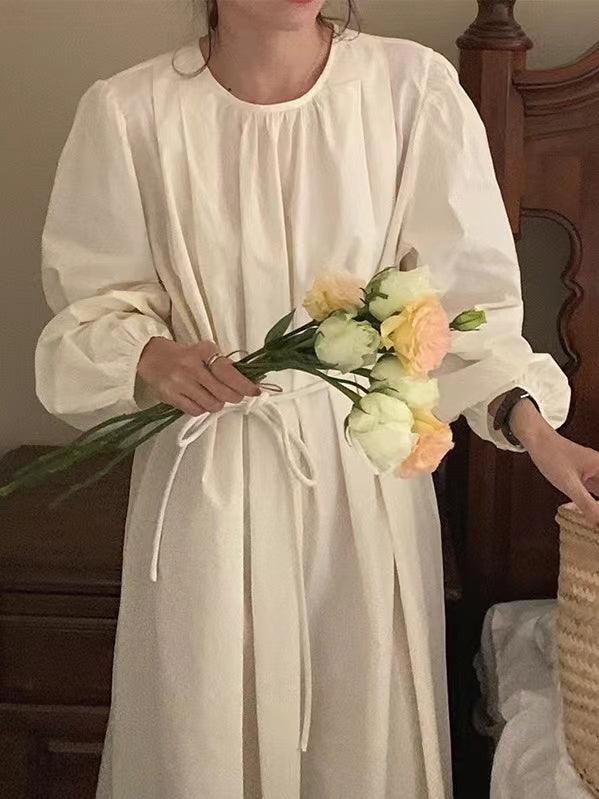 Round Neck Neck Waist Puff Sleeve Dress - PAINEVIDA