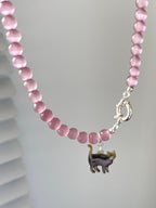 Original Cat Silver Pink Opal Necklace - PAINEVIDA