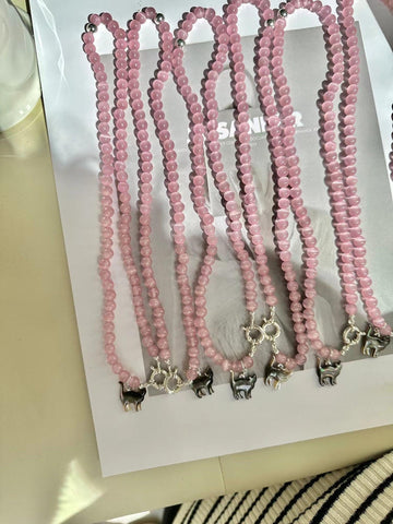 Original Cat Silver Pink Opal Necklace - PAINEVIDA