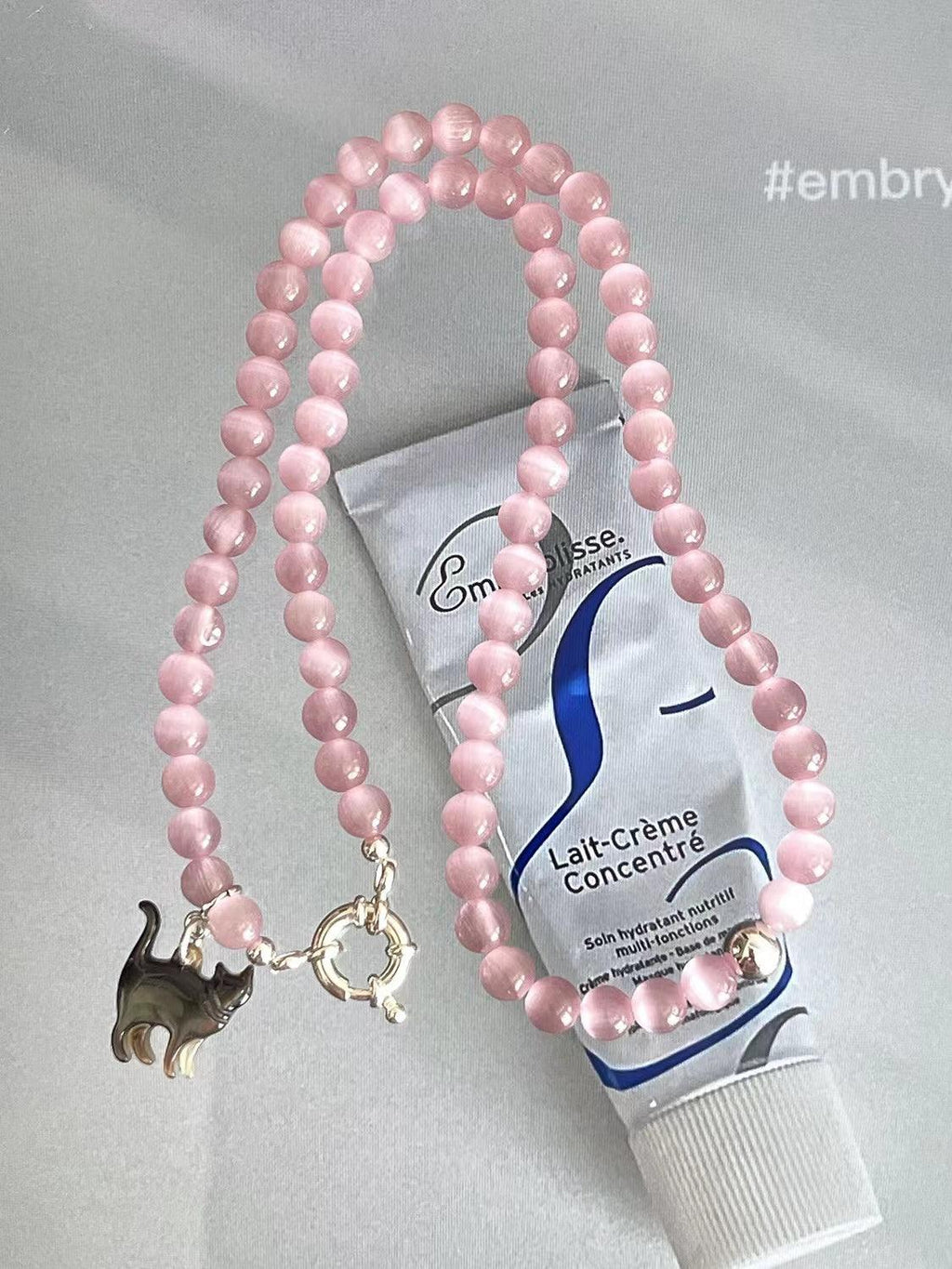 Original Cat Silver Pink Opal Necklace - PAINEVIDA