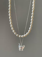 Original Cat&Pearl Stack Silver Necklace by painevida