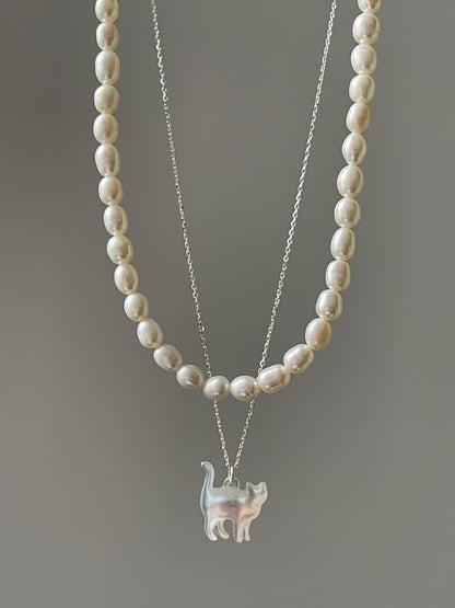 Original Cat&Pearl Stack Silver Necklace