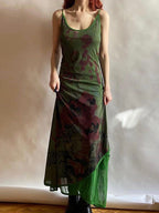 Vintage Green Irregular Slip Long Dress - PAINEVIDA