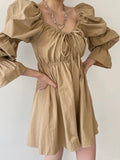 Gathered Drawstring Bell Sleeve Dress