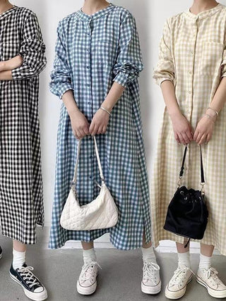 Simple Loose Plaid Long Dress