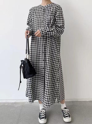 Simple Loose Plaid Long Dress