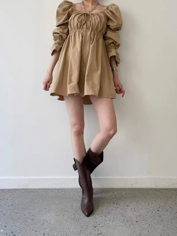 Gathered Drawstring Bell Sleeve Dress by painevida