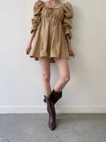 Gathered Drawstring Bell Sleeve Dress