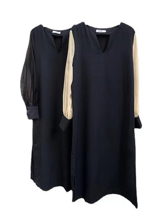 Loose Casual Paneled Long-Sleeved Dress