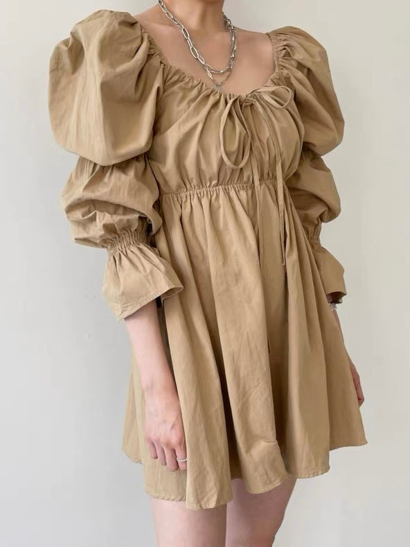 Gathered Drawstring Bell Sleeve Dress