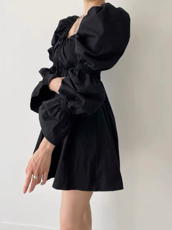 Gathered Drawstring Bell Sleeve Dress