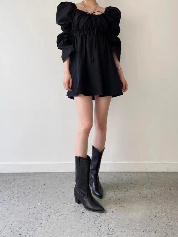 Gathered Drawstring Bell Sleeve Dress by painevida