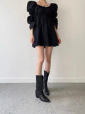 Gathered Drawstring Bell Sleeve Dress