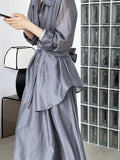 Cross Tie Waist Light Slik Shirt&Skirt 2-Pieces Set - PAINEVIDA