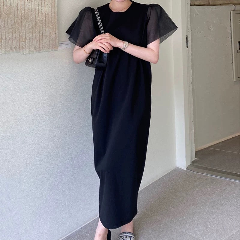 Round Neck Patchwork Long Dress - PAINEVIDA