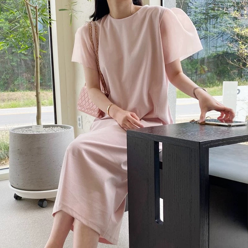 Round Neck Patchwork Long Dress - PAINEVIDA