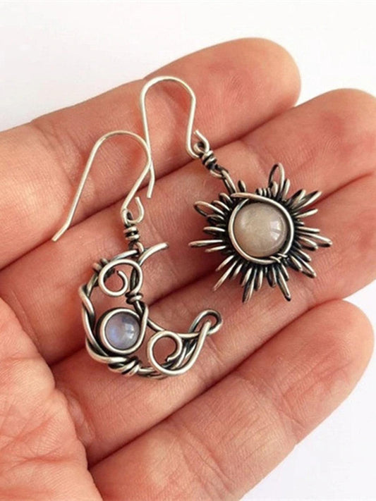 Moonstone Asymmetric Sun Moon Earrings