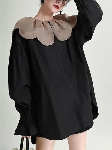Doll Petal Collar Loose Long Shirt - PAINEVIDA