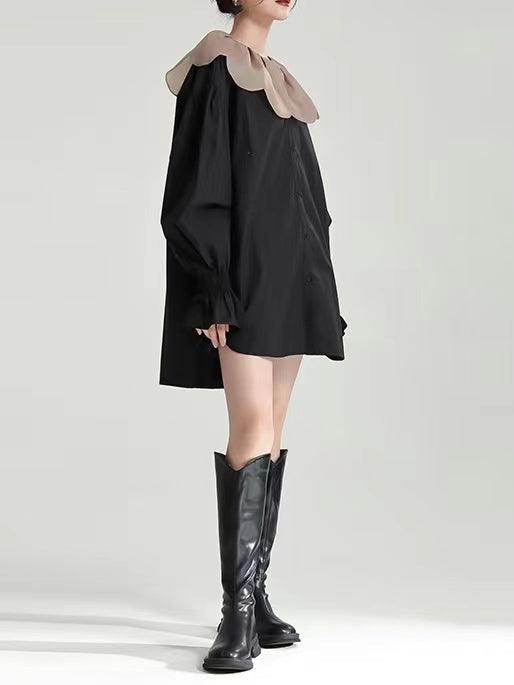 Doll Petal Collar Loose Long Shirt by painevida