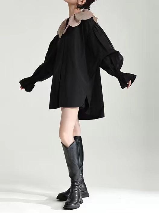 Doll Petal Collar Loose Long Shirt by painevida