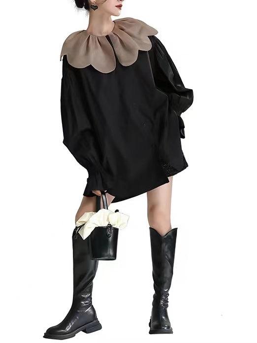 Doll Petal Collar Loose Long Shirt by painevida
