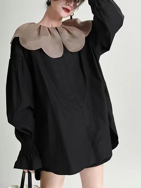 Doll Petal Collar Loose Long Shirt by painevida
